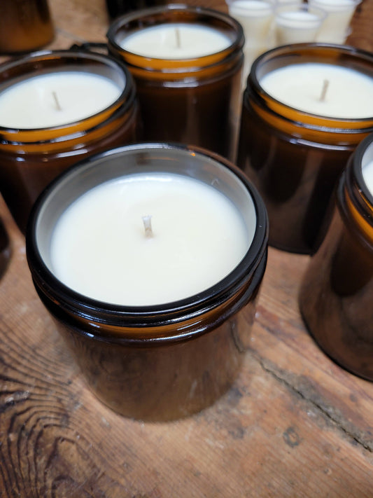 9oz Handpoured Soy AMBER Jar Candle-Multiple Scent Options: Black / Unlabeled / Mohagany Teakwood